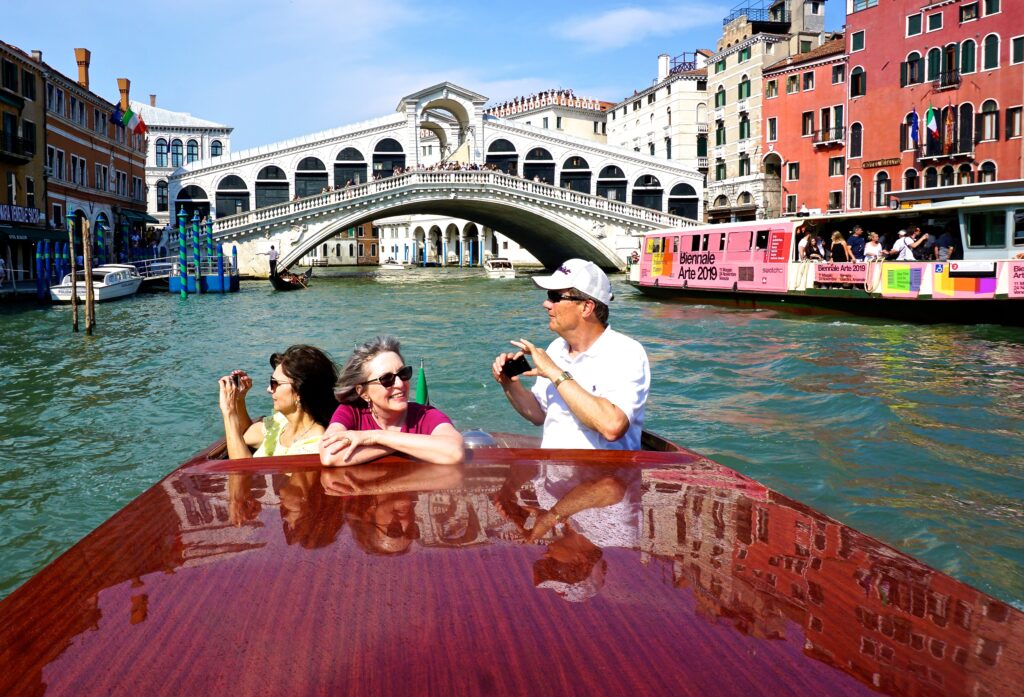 Entering Venice via water taxi through the Grand Canal