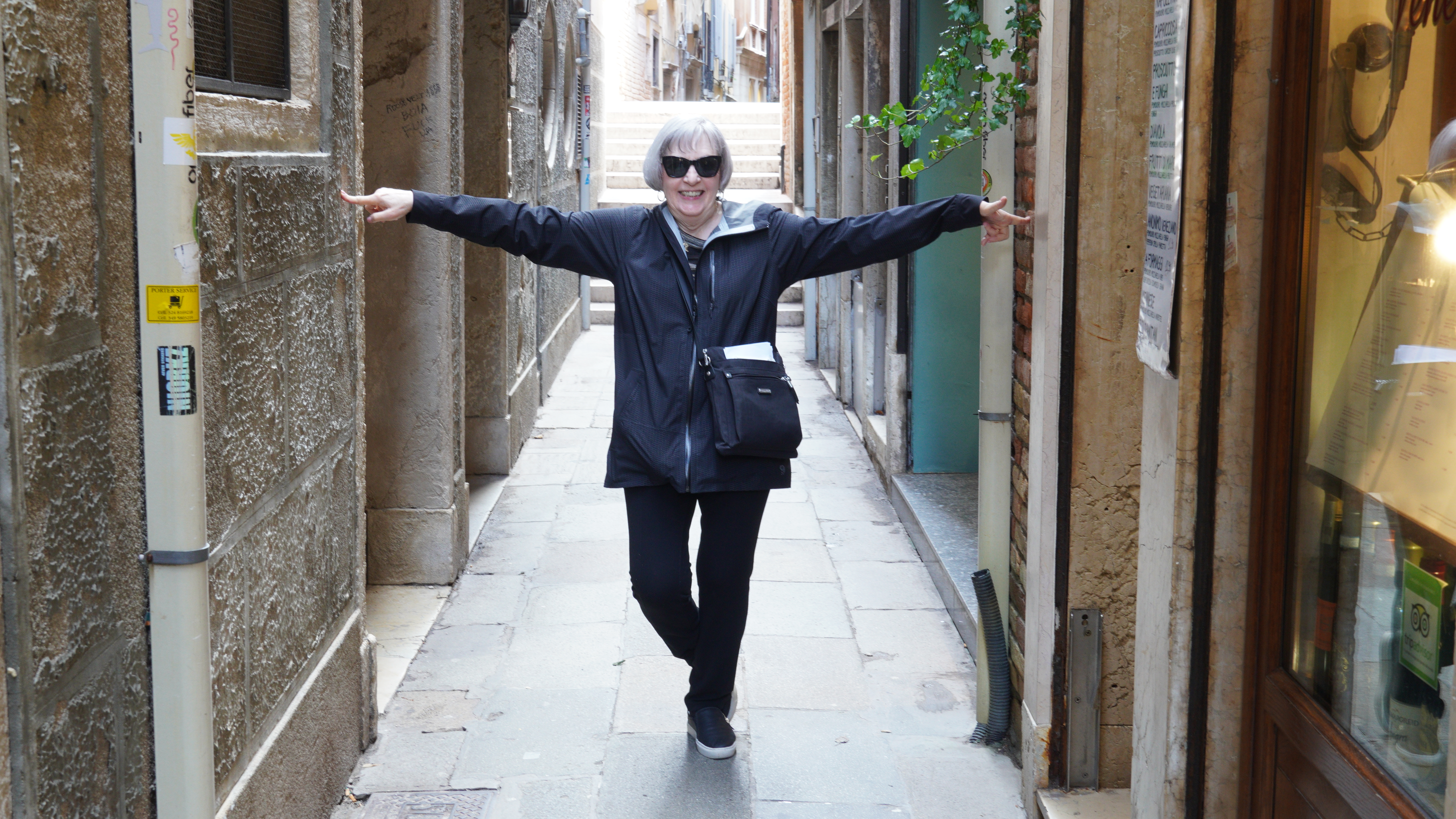 Jane in Venice narrow allyway